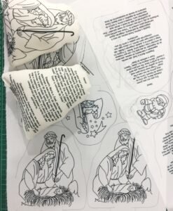 Tecido  4 PRESÉPIOS com história no verso (traço preto)