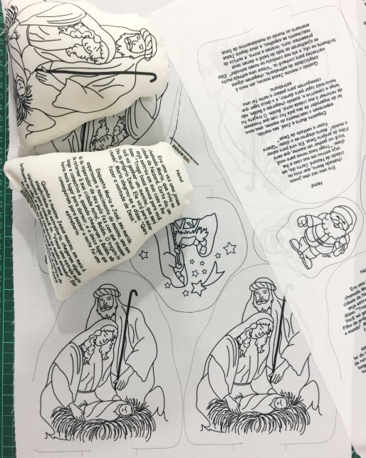 Tecido 4 PRESÉPIOS com história no verso (traço preto)