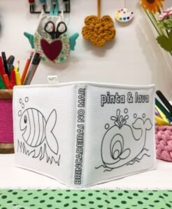 Tecido livro pintar e lavar: animais MARINHOS